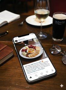 To complement the “Midnight Ink” stout and the crisp “Correspondent” white wine seen in your glass, here is a sample Regional Flare Pairing Menu.